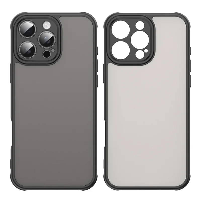 For iPhone 16 Pro Max Case Drop Proof Airbags Frosted Translucent PC + TPU Phone Back Cover - Black