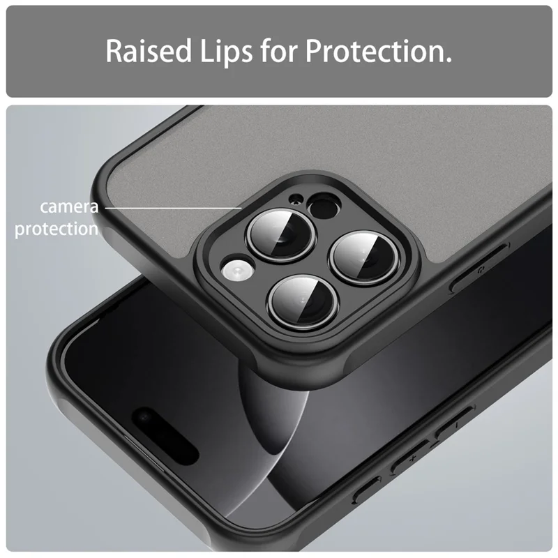 For iPhone 16 Pro Max Case Drop Proof Airbags Frosted Translucent PC + TPU Phone Back Cover - Black