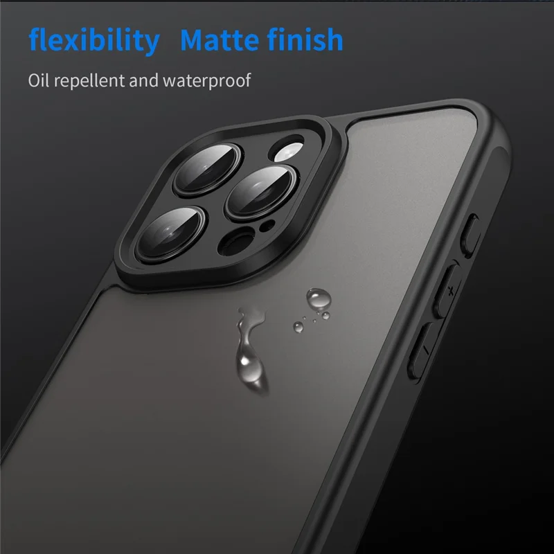 For iPhone 16 Pro Max Case Drop Proof Airbags Frosted Translucent PC + TPU Phone Back Cover - Black