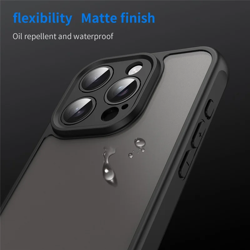 For iPhone 15 Pro Max Case Drop Proof Airbags Frosted Translucent PC + TPU Phone Back Cover - Black