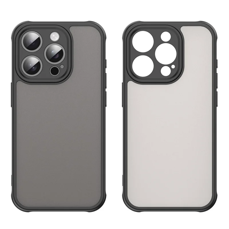 For iPhone 15 Pro Case Drop Proof Airbags Frosted Translucent PC + TPU Phone Back Cover - Black