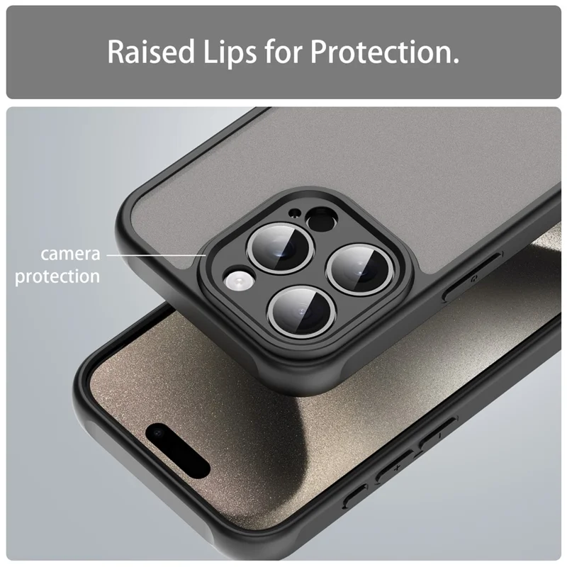 For iPhone 15 Pro Case Drop Proof Airbags Frosted Translucent PC + TPU Phone Back Cover - Black