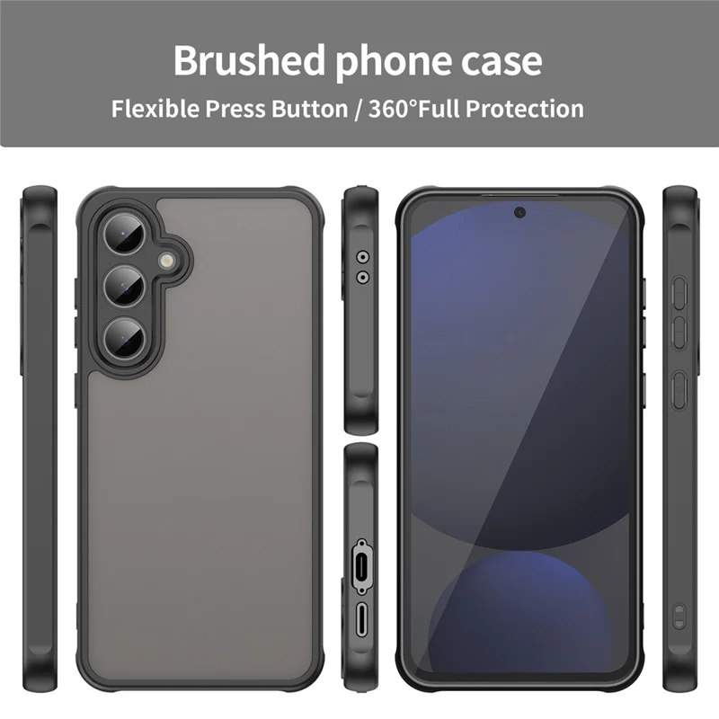 For Samsung Galaxy S24 FE Case Drop Proof Airbags Frosted Translucent PC + TPU Phone Back Cover - Black