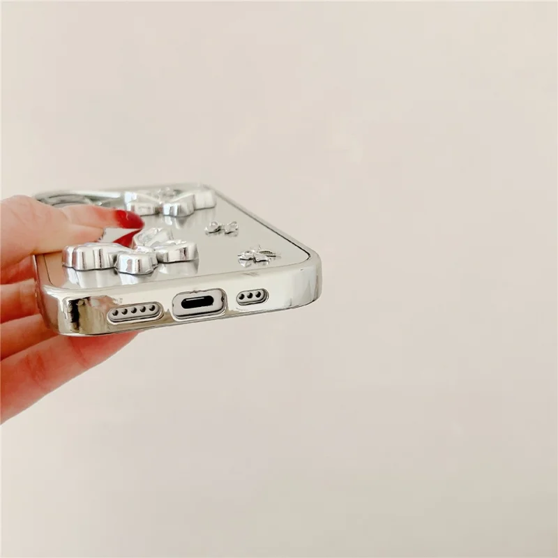For iPhone 16 Case Rhinestone Decor Butterfly Mirror Surface Phone Cover with Strap
