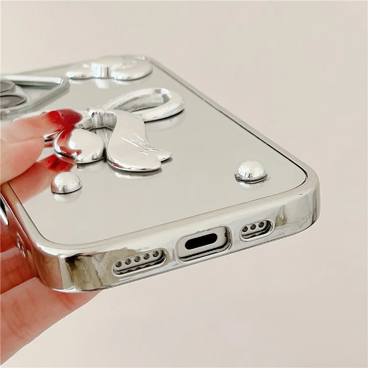 For iPhone 16 Case 3D Bowknot Mirror Surface Design Phone Back Cover with Strap