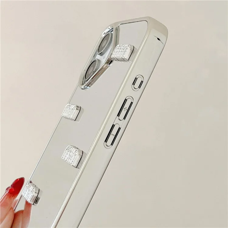 For iPhone 16 Case Rhinestone Letters Mirror Surface Design TPU Acrylic Phone Back Cover with Strap