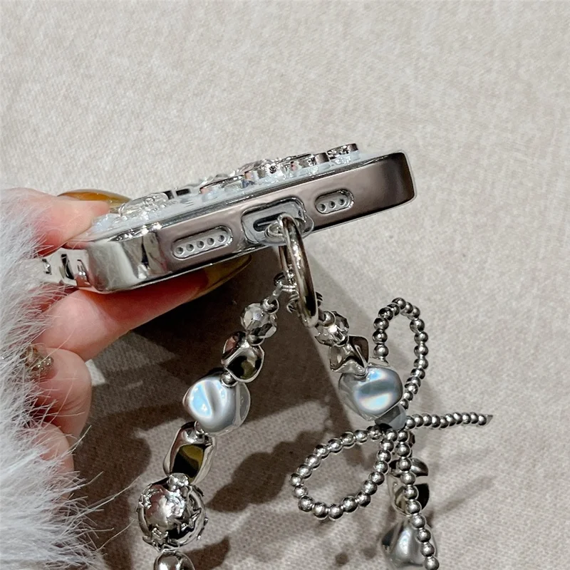 For iPhone 16 Case Glitter Rabbit Epoxy Protective Hybrid Phone Cover with Strap