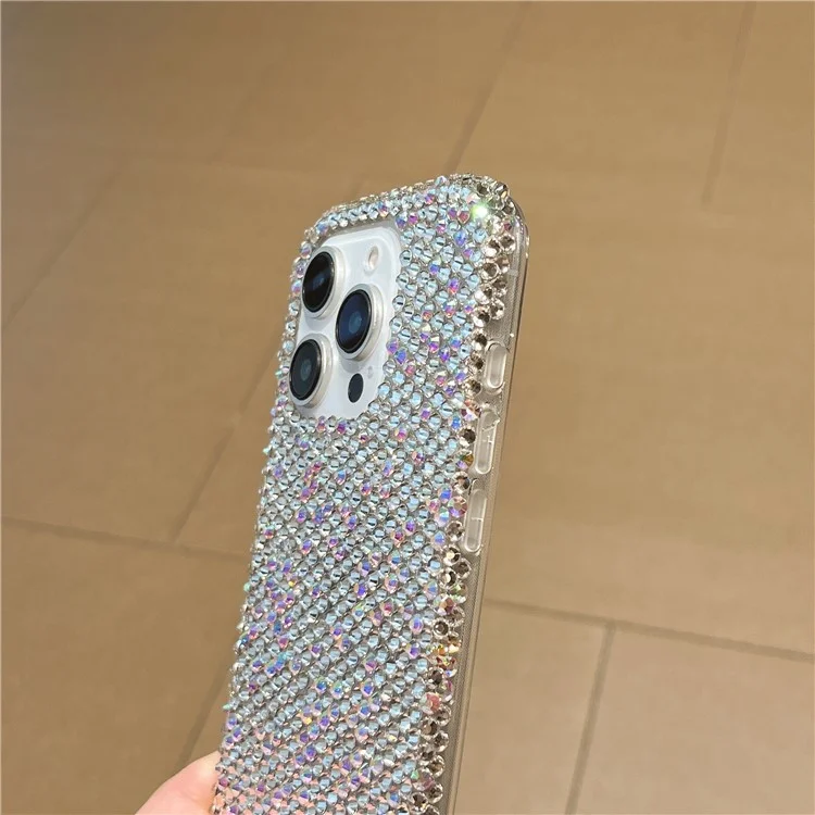 For iPhone 16 Pro Max Case Luxury Rhinestone Encrusted Protective Phone Cover with Hand Chain - Pink