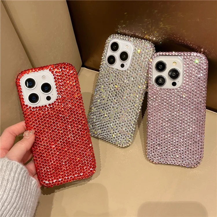 For iPhone 16 Pro Max Case Luxury Rhinestone Encrusted Protective Phone Cover with Hand Chain - Pink