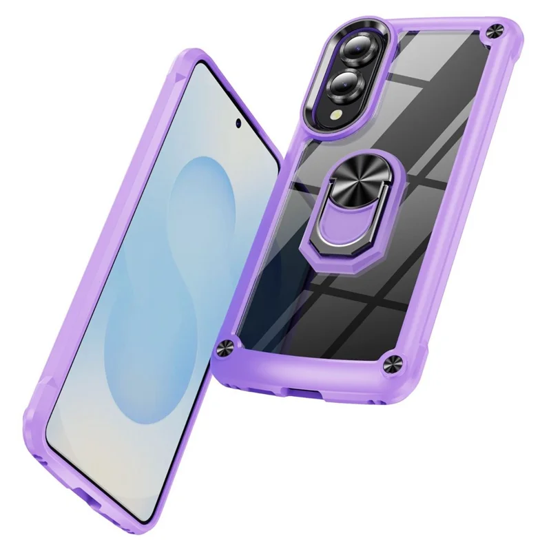 For Samsung Galaxy S25 Edge Case Alloy Lens Frame PC + TPU Kickstand Phone Back Cover - Purple  /  Black