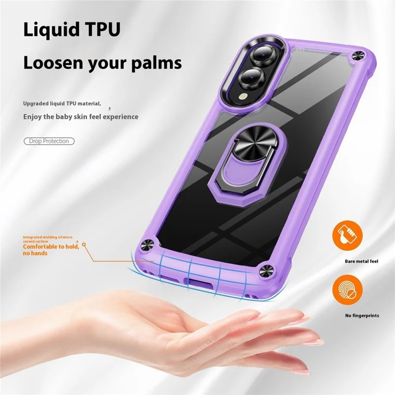 For Samsung Galaxy S25 Edge Case Alloy Lens Frame PC + TPU Kickstand Phone Back Cover - Purple  /  Black