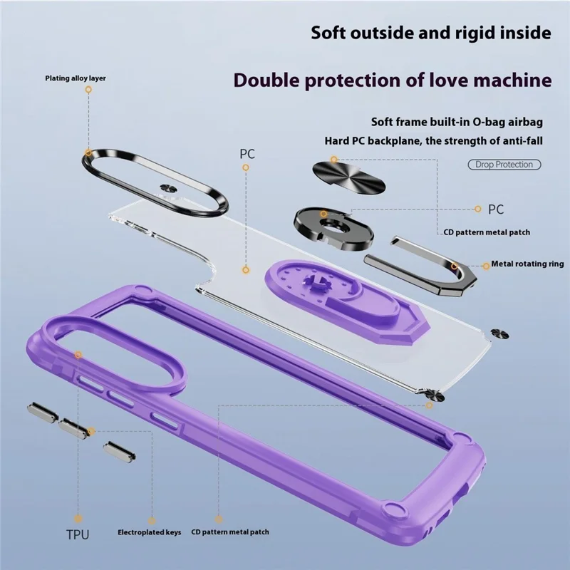 For Samsung Galaxy S25 Edge Case Alloy Lens Frame PC + TPU Kickstand Phone Back Cover - Purple  /  Black