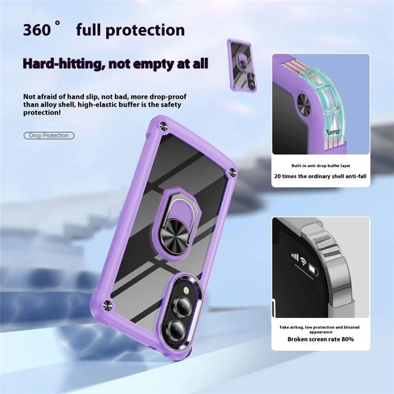 For Samsung Galaxy S25 Edge Case Alloy Lens Frame PC + TPU Kickstand Phone Back Cover - Purple  /  Black