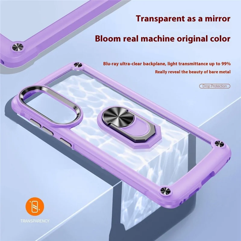 For Samsung Galaxy S25 Edge Case Alloy Lens Frame PC + TPU Kickstand Phone Back Cover - Purple  /  Black