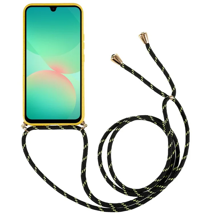 For Samsung Galaxy A26 5G Case Biodegradable Wheat Straw+TPU Phone Cover with Long Lanyard - Yellow