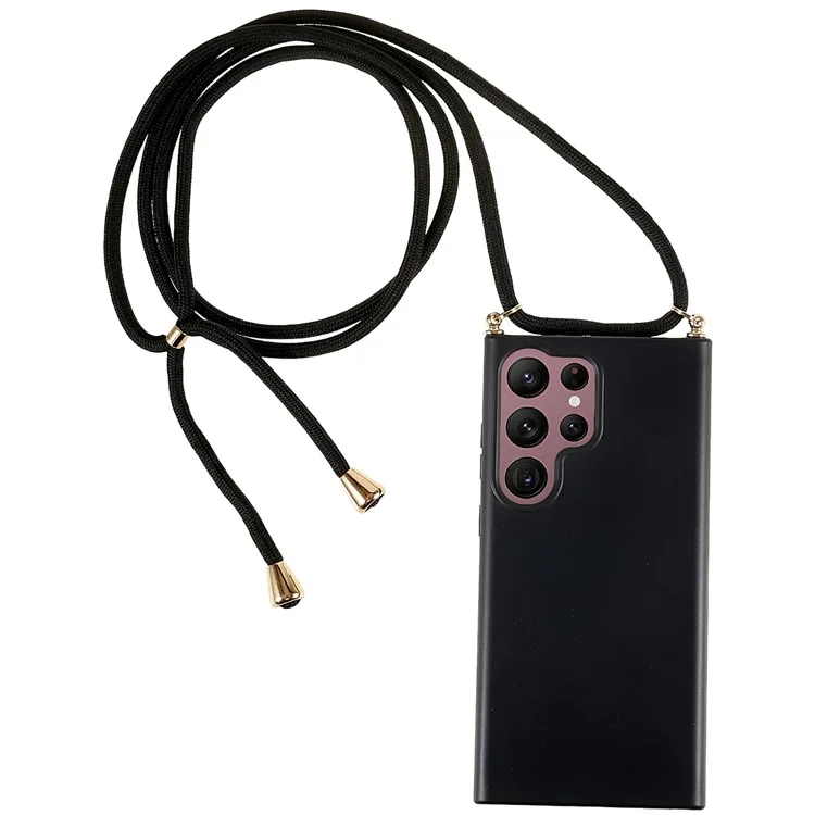 For Samsung Galaxy S25 Ultra Case Biodegradable Wheat Straw+TPU Phone Cover with Long Lanyard - Black