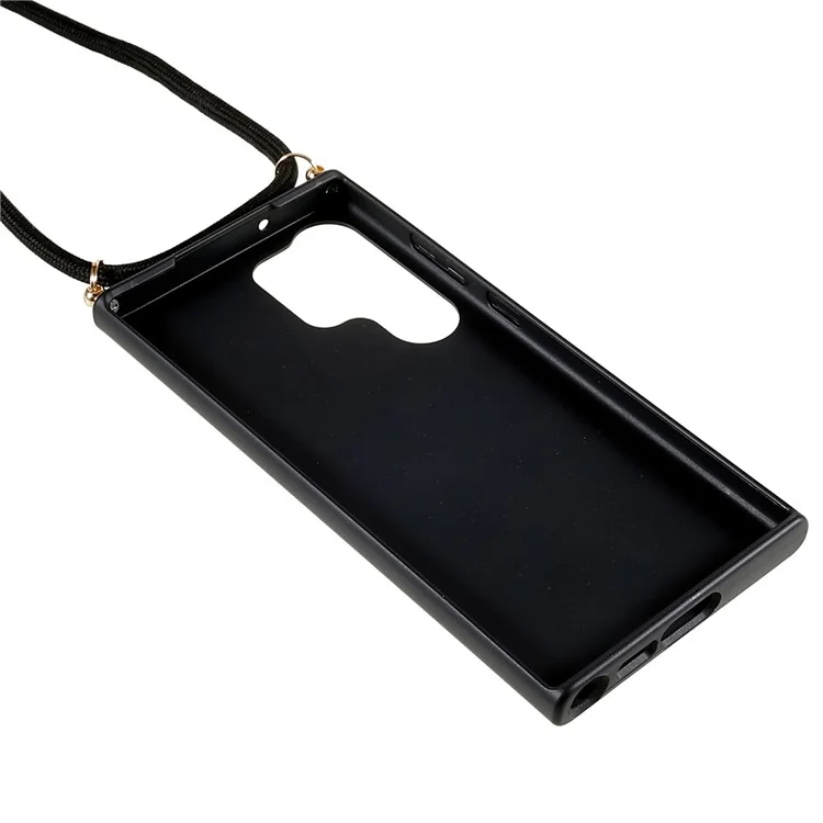For Samsung Galaxy S25 Ultra Case Biodegradable Wheat Straw+TPU Phone Cover with Long Lanyard - Black