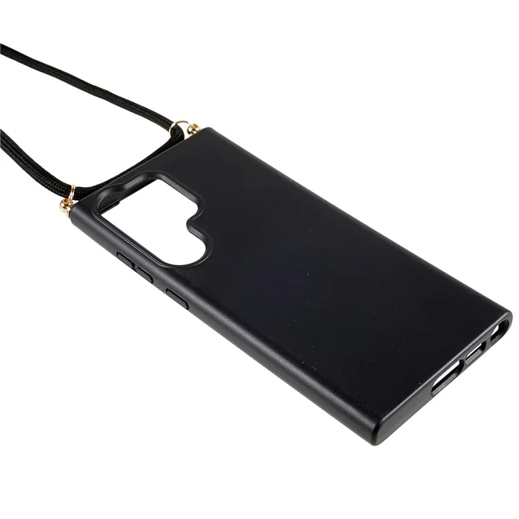 For Samsung Galaxy S25 Ultra Case Biodegradable Wheat Straw+TPU Phone Cover with Long Lanyard - Black