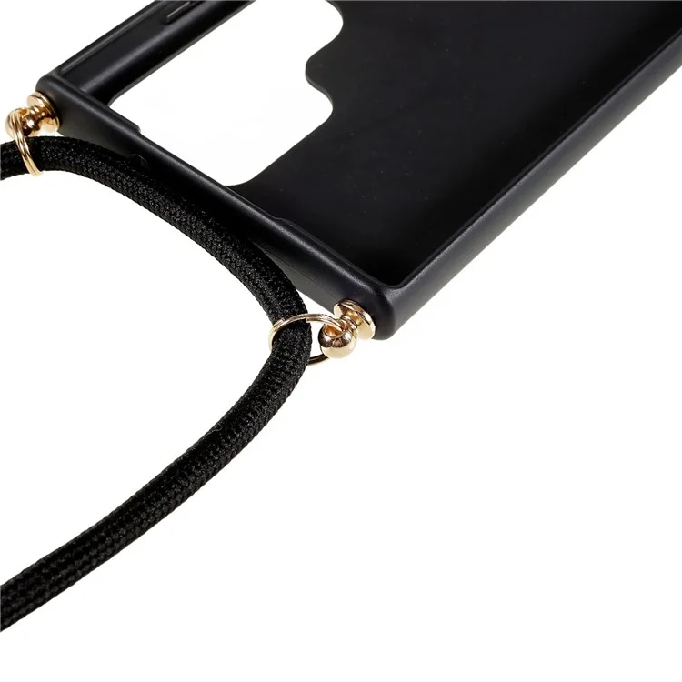 For Samsung Galaxy S25 Ultra Case Biodegradable Wheat Straw+TPU Phone Cover with Long Lanyard - Black