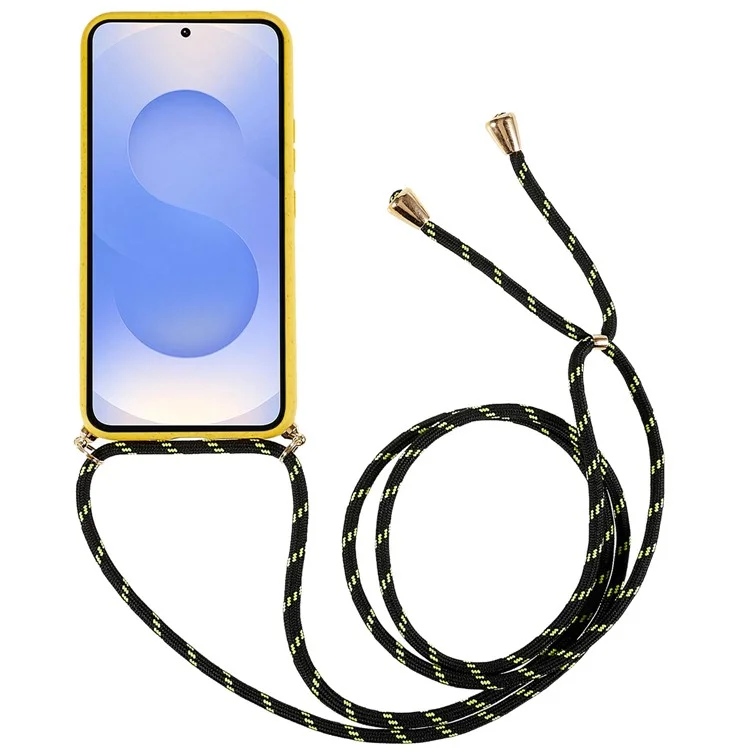 For Samsung Galaxy S25+ Case Biodegradable Wheat Straw+TPU Phone Cover with Long Lanyard - Yellow