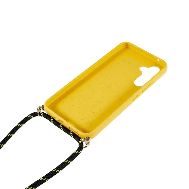 For Samsung Galaxy S25+ Case Biodegradable Wheat Straw+TPU Phone Cover with Long Lanyard - Yellow