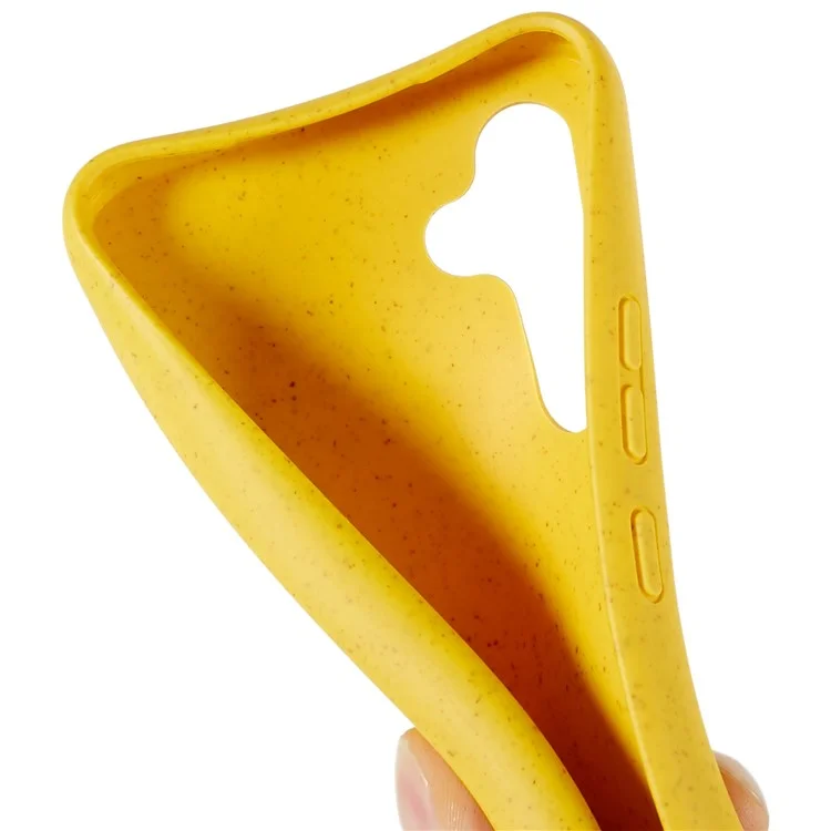 For Samsung Galaxy S25+ Case Biodegradable Wheat Straw+TPU Phone Cover with Long Lanyard - Yellow