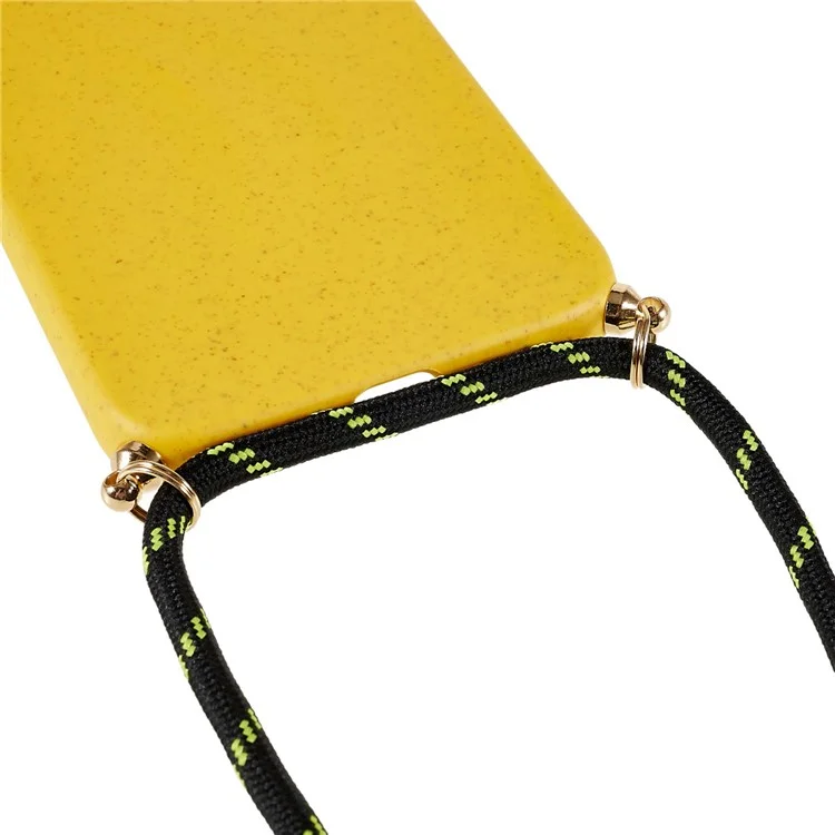 For Samsung Galaxy S25+ Case Biodegradable Wheat Straw+TPU Phone Cover with Long Lanyard - Yellow