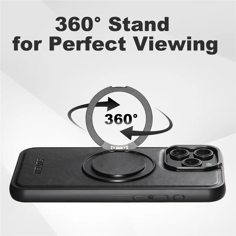 SUTENI G3 For iPhone 15 Pro Case Compatible with MagSafe Waxy Texture Rotating Kickstand Leather Phone Back Cover - Black