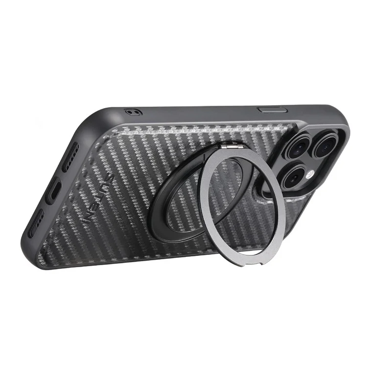 SUTENI G3 Funda Magnética para iPhone 12 Pro Max Rotación de 360 Grados Soporte Textura de Fibra de Carbono Cubierta Trasera de Teléfono de PU