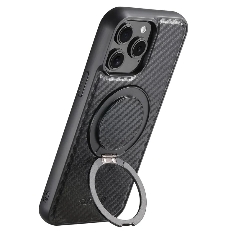 SUTENI G3 For iPhone 13 Pro Magnetic Case Rotating Kickstand Carbon Fiber Texture Leather Phone Back Cover