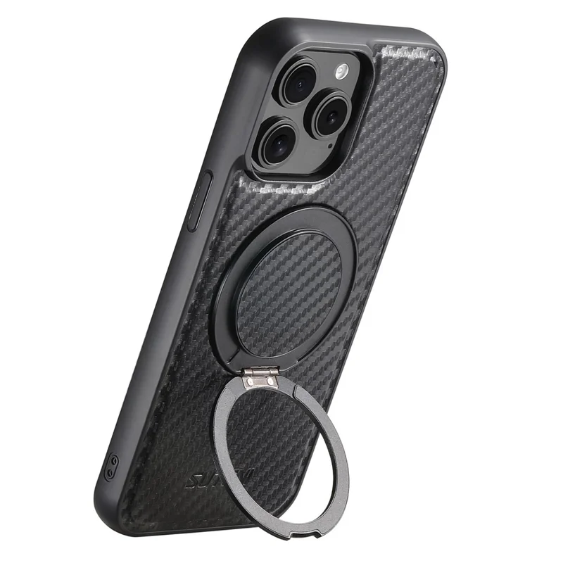 SUTENI G3 For iPhone 13 Pro Max Magnetic Case Rotating Kickstand Carbon Fiber Texture Leather Phone Back Cover