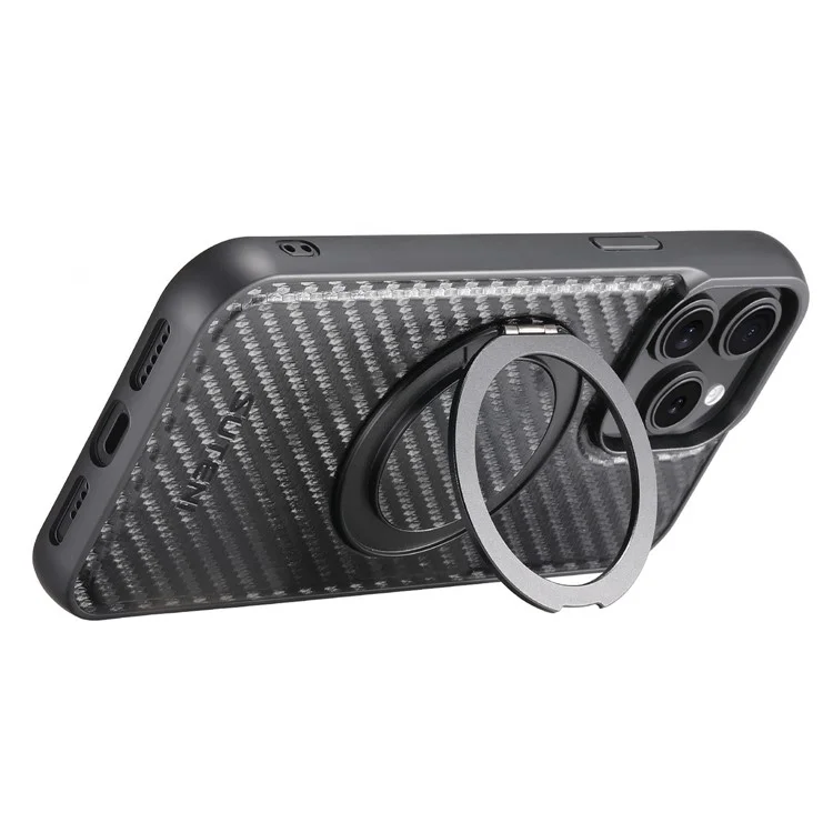 Funda magnética SUTENI G3 para iPhone 14 Pro Soporte giratorio de 360 grados Textura de fibra de carbono Cubierta trasera de teléfono de PU
