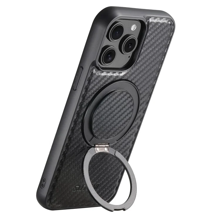 Funda magnética SUTENI G3 para iPhone 14 Pro Soporte giratorio de 360 grados Textura de fibra de carbono Cubierta trasera de teléfono de PU