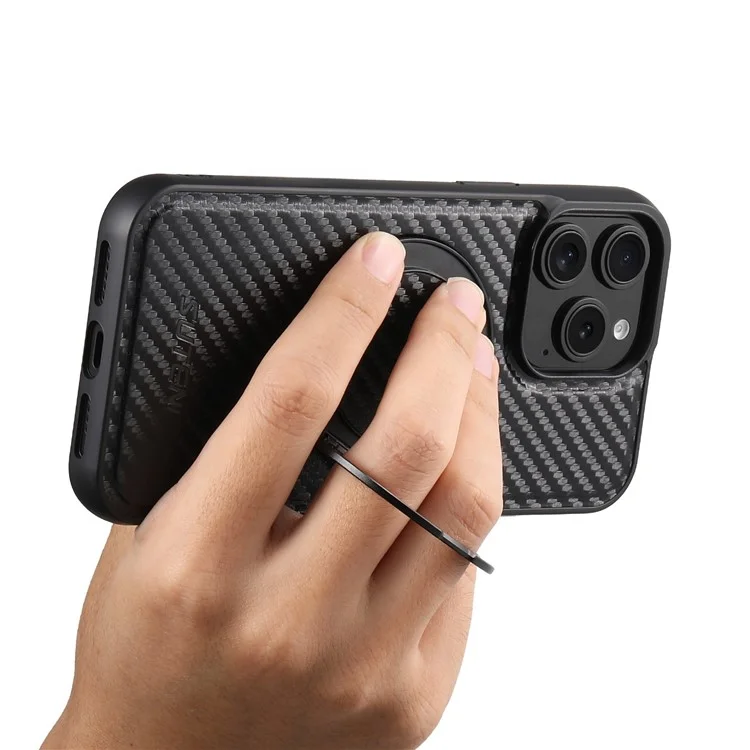 SUTENI G3 For iPhone 14 Pro Max Magnetic Case 360 Degree Rotating Kickstand Carbon Fiber Texture PU Phone Back Cover