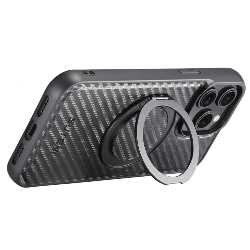 SUTENI G3 For iPhone 15 Pro Max Magnetic Case Rotating Kickstand Carbon Fiber Texture Leather Phone Back Cover