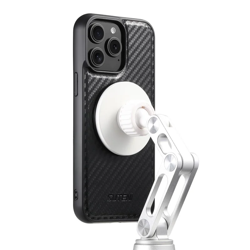 SUTENI G3 For iPhone 15 Pro Max Magnetic Case Rotating Kickstand Carbon Fiber Texture Leather Phone Back Cover