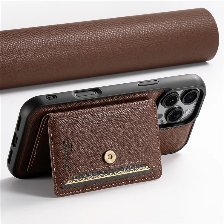 SUTENI H20 For iPhone 12 Pro  /  12 Magnetic Case Cross Texture Phone Back Cover with Detachable Card Holder - Brown