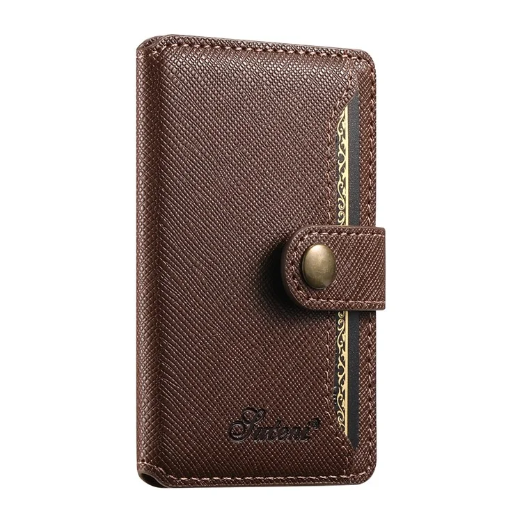 SUTENI H20 For iPhone 12 Pro  /  12 Magnetic Case Cross Texture Phone Back Cover with Detachable Card Holder - Brown