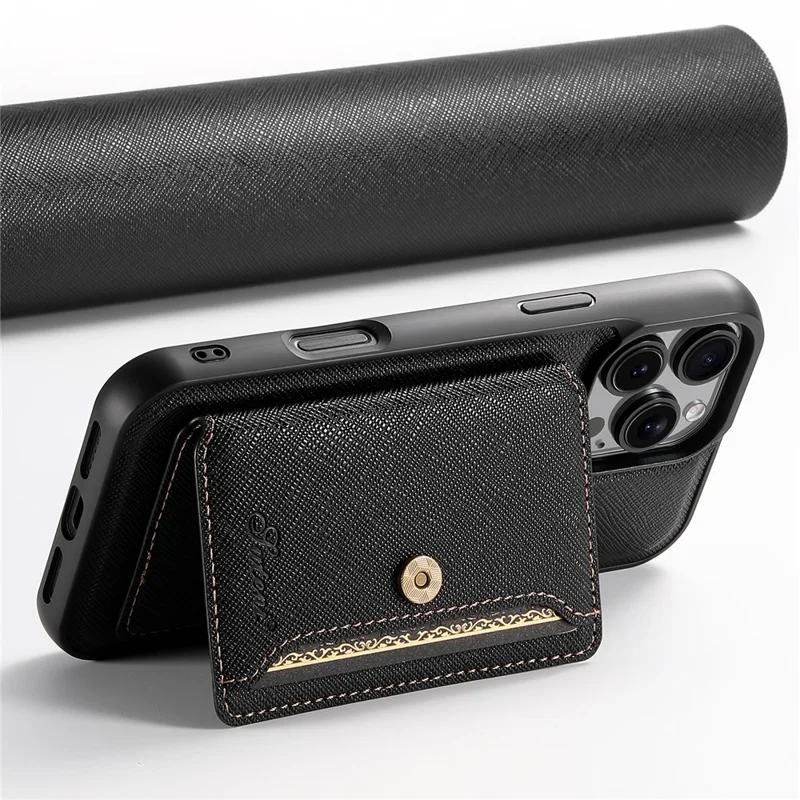 SUTENI H20 For iPhone 13 Pro Magnetic Case Cross Texture Phone Back Cover with Detachable Card Holder - Black