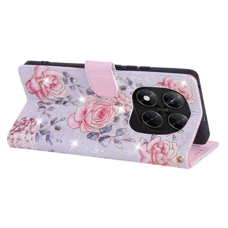 Til Xiaomi Redmi Note 14 Pro 5G / Poco X7 5G Etui med RFID-blokerende Blomsterlæder Telefonbeskyttelse - Roseblomst