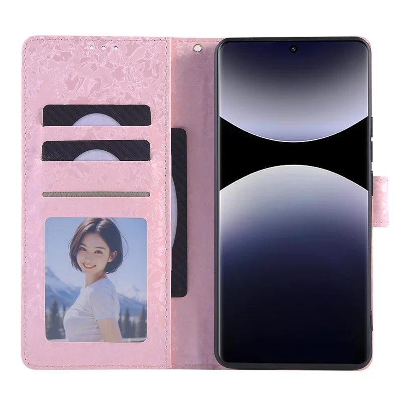 Til Xiaomi Redmi Note 14 Pro 5G / Poco X7 5G Etui med RFID-blokerende Blomsterlæder Telefonbeskyttelse - Roseblomst