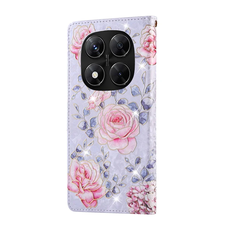 Til Xiaomi Redmi Note 14 Pro 5G / Poco X7 5G Etui med RFID-blokerende Blomsterlæder Telefonbeskyttelse - Roseblomst
