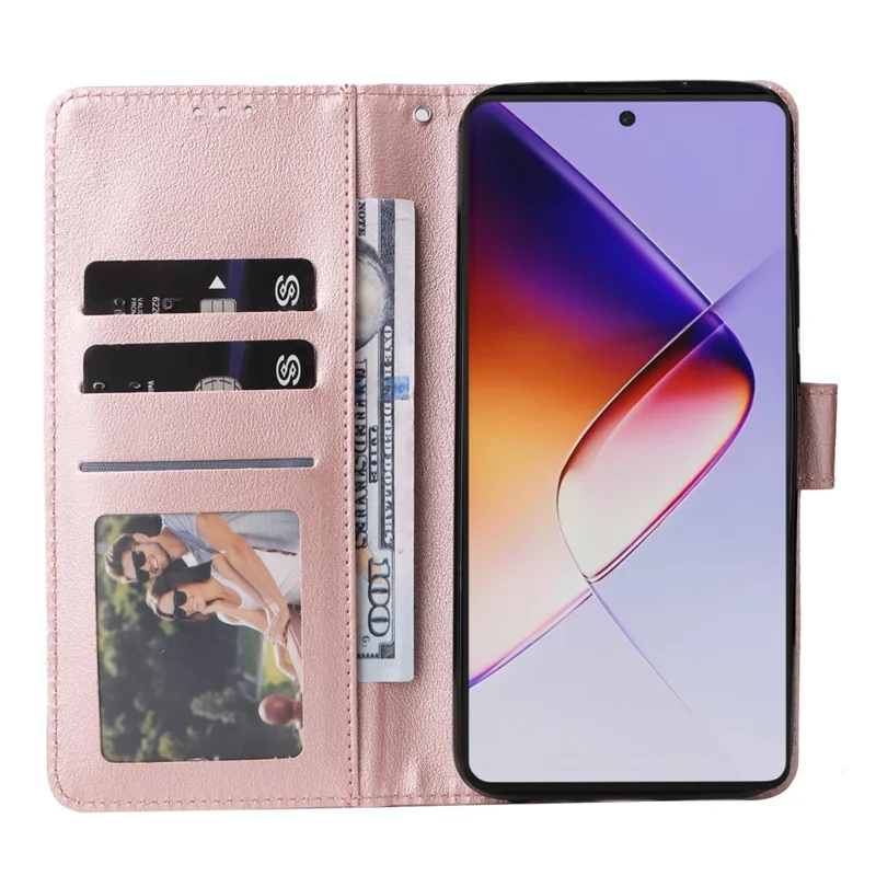 Phone Case For Infinix Note 40 Pro 4G / 5G / Note 40 Pro+ Wallet Stand View PU Leather Cover - Rose Gold