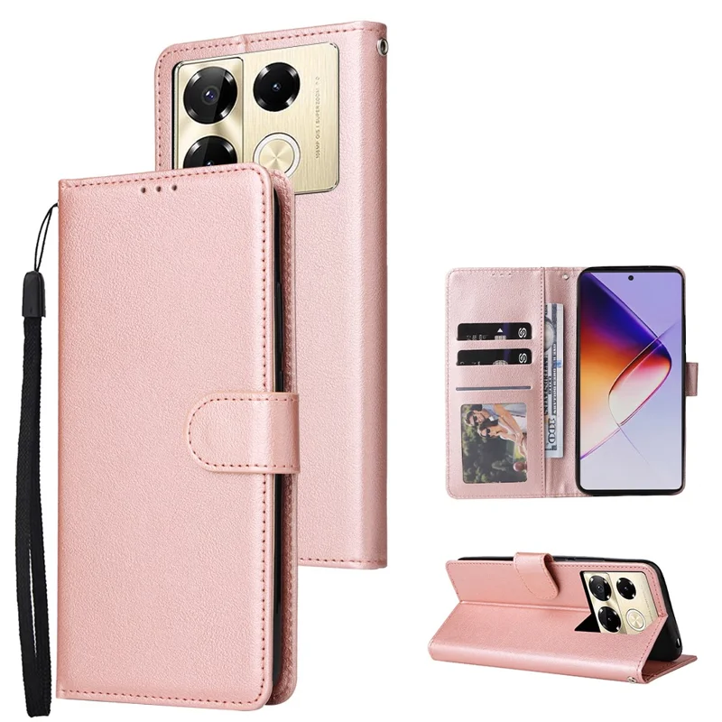 Phone Case For Infinix Note 40 Pro 4G / 5G / Note 40 Pro+ Wallet Stand View PU Leather Cover - Rose Gold