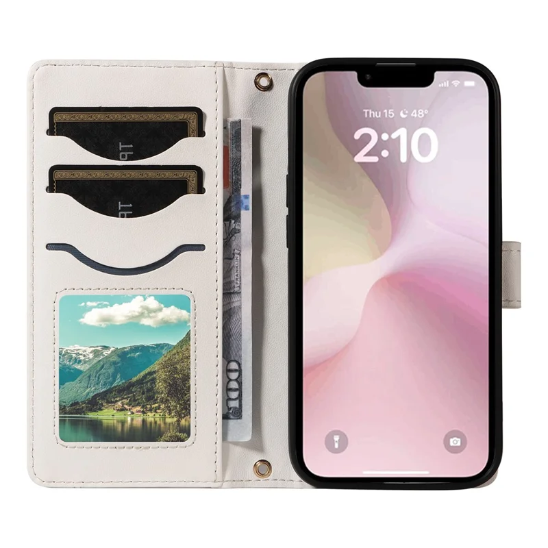 For iPhone 16e Wallet Case Rhombus Leather Phone Cover - White