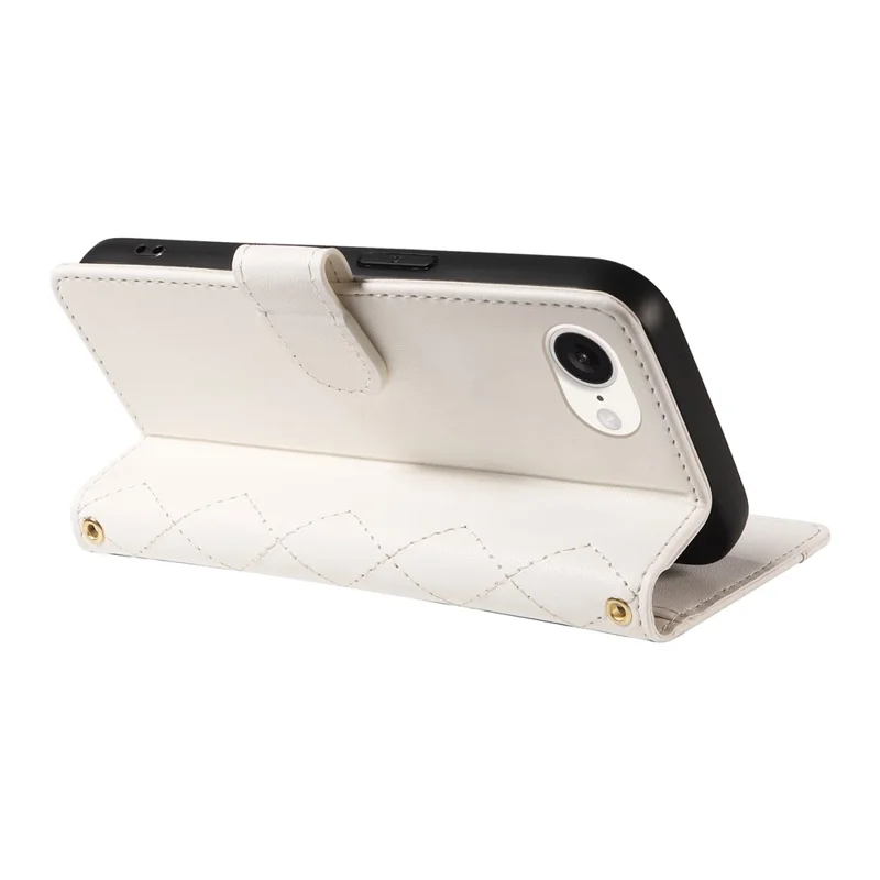 For iPhone 16e Wallet Case Rhombus Leather Phone Cover - White