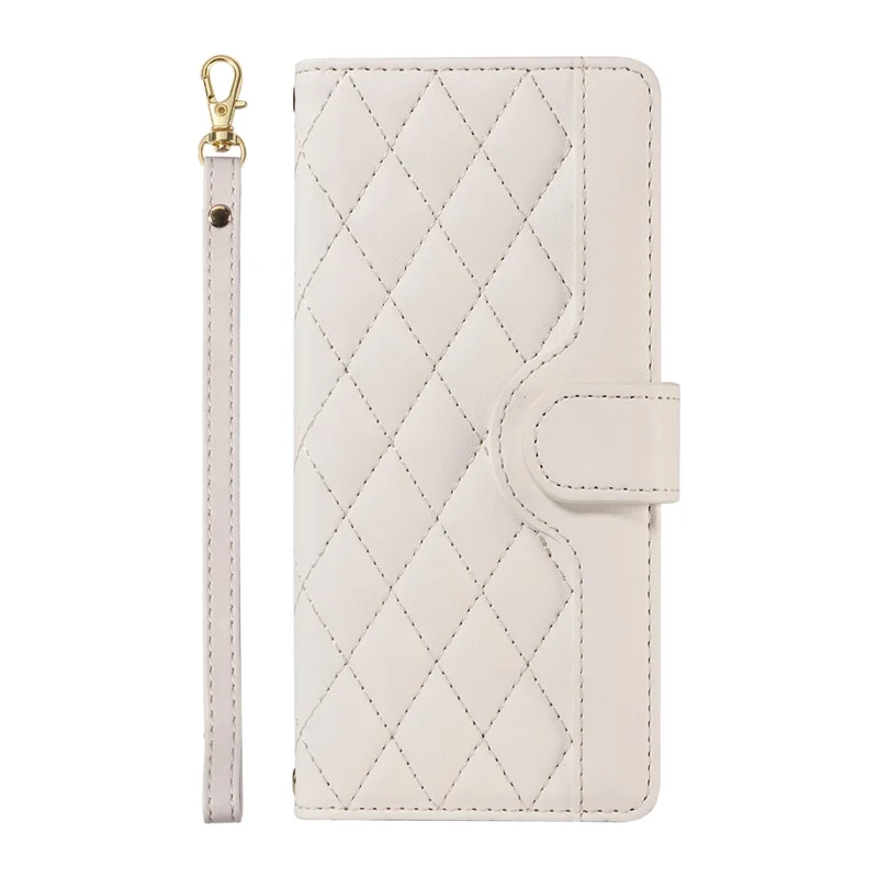For iPhone 16e Wallet Case Rhombus Leather Phone Cover - White