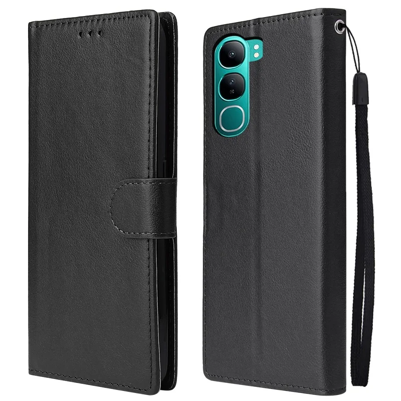 Phone Case For vivo Y300 5G / V40 Lite (Indonesia) 4G / 5G Wallet Stand View PU Leather Cover - Black