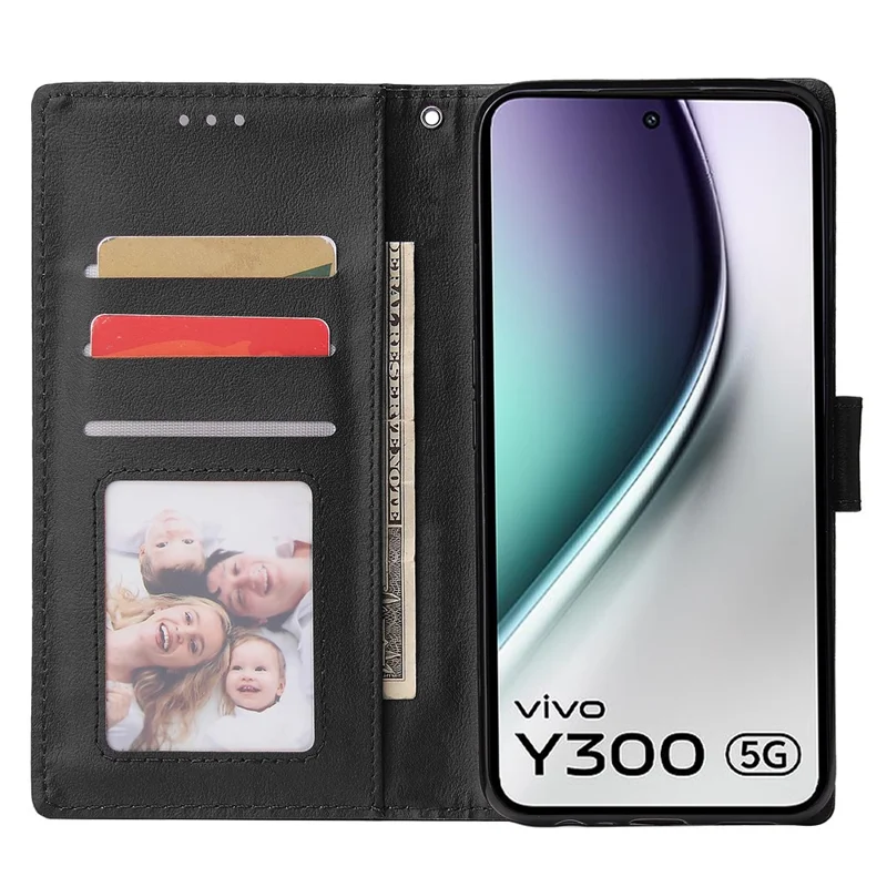 Phone Case For vivo Y300 5G / V40 Lite (Indonesia) 4G / 5G Wallet Stand View PU Leather Cover - Black