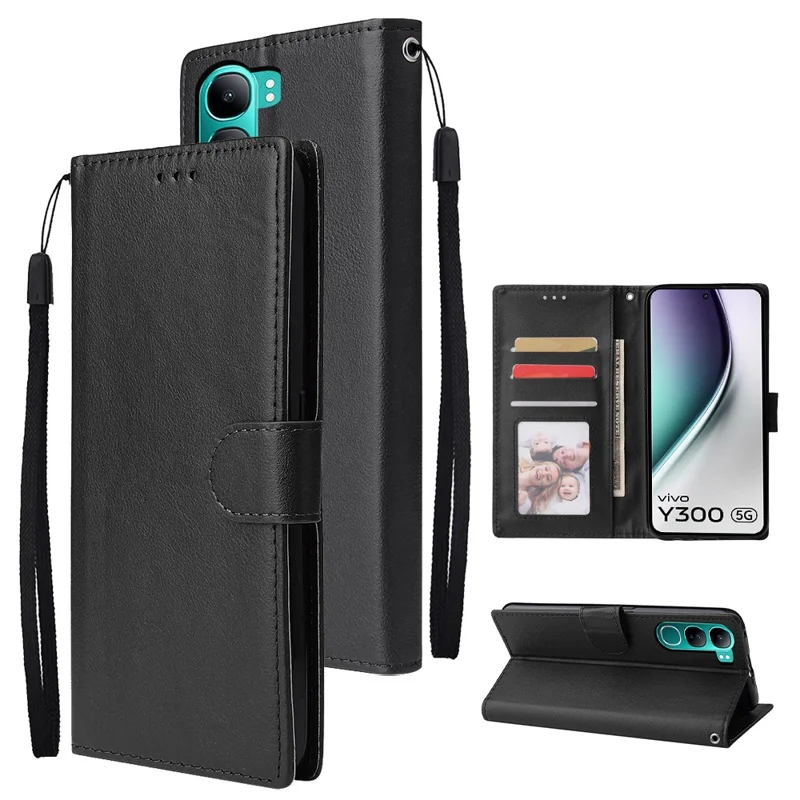 Phone Case For vivo Y300 5G / V40 Lite (Indonesia) 4G / 5G Wallet Stand View PU Leather Cover - Black